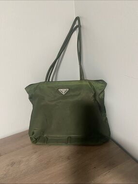 Prada Tessudo Green Nylon Tote with Double Shoulder Straps